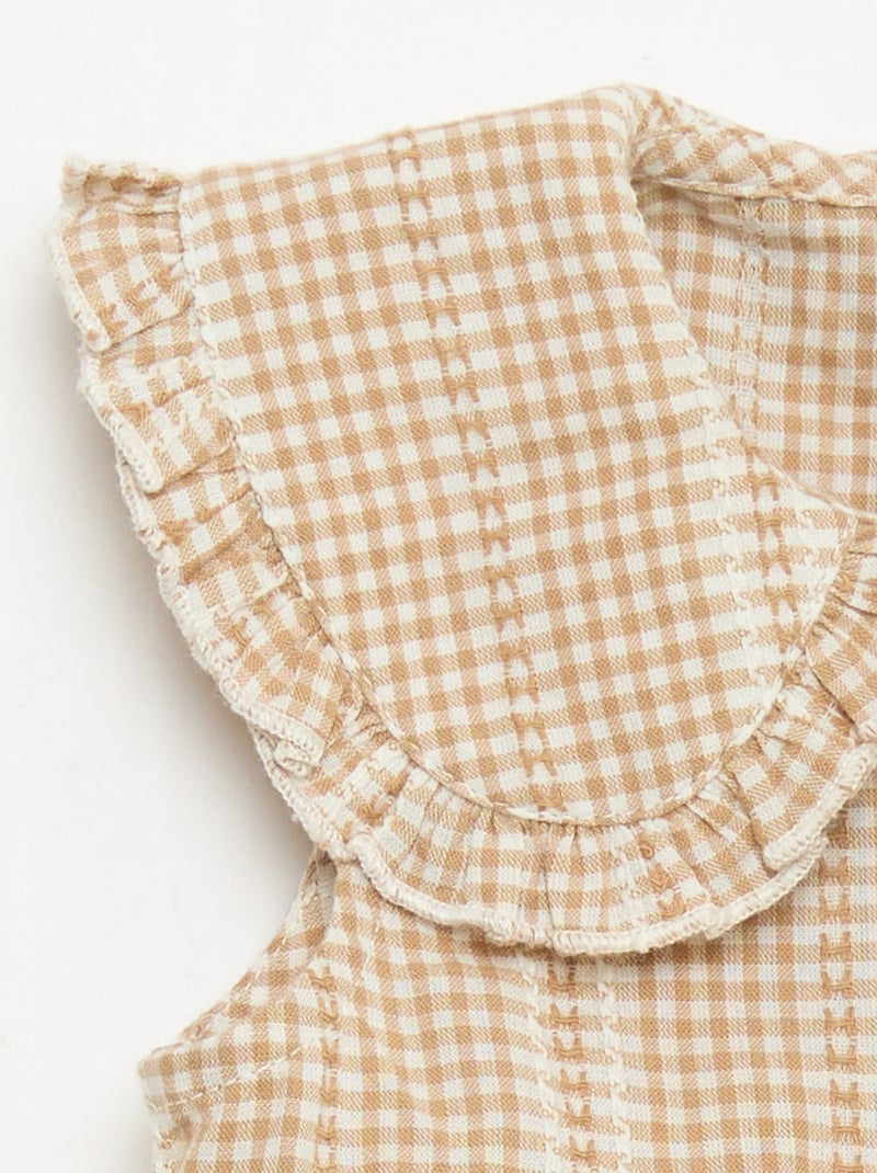 Conjunto vichy de 2 peças: blusa + calças Castanho - Kiabi