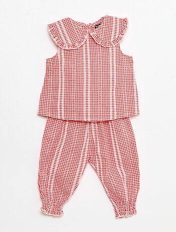 Conjunto vichy de 2 peças: blusa + calças