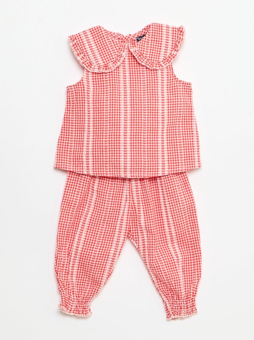 Conjunto vichy de 2 peças: blusa + calças - Kiabi