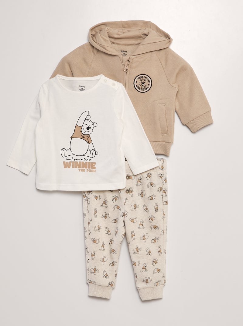 Conjunto 'Winnie' t-shirt + sweatshirt + calças - 3 peças BEGE - Kiabi