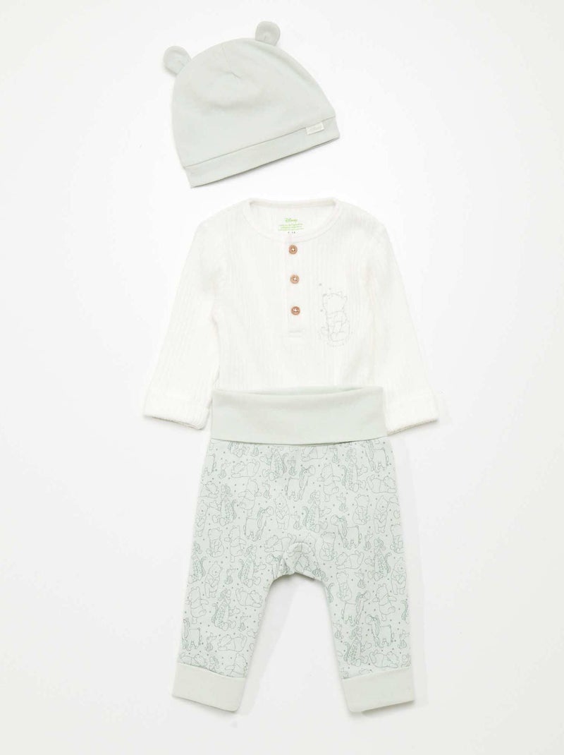 Conjunto 'Winnie the Pooh' da 'Disney: body + calças + gorro - 3 peças AZUL - Kiabi