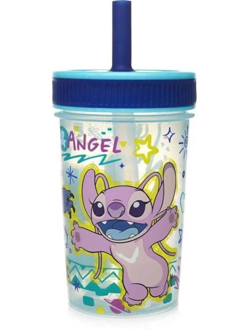 Copo anti-derrame disney lilo & stitch com palhinha 420 ml sem bpa Azul - Kiabi