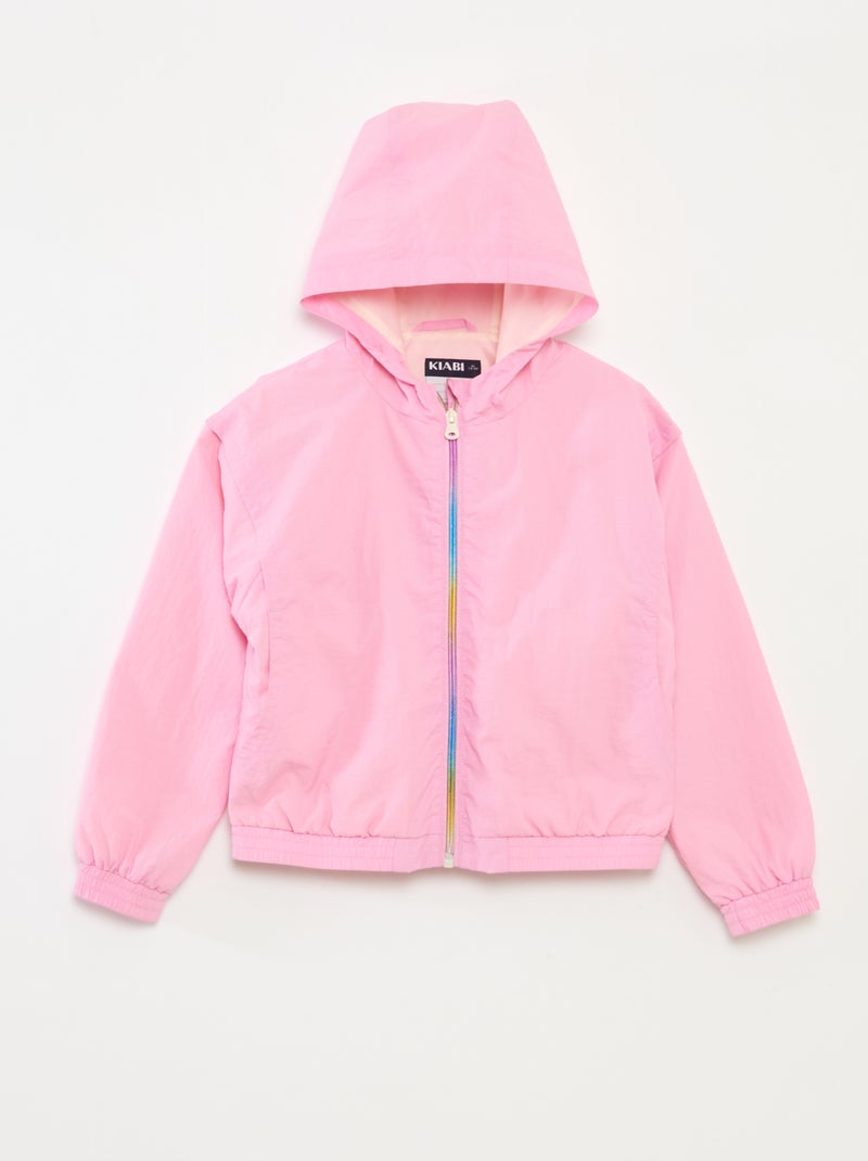 Corta-vento com capuz com base elástica Rosa - Kiabi