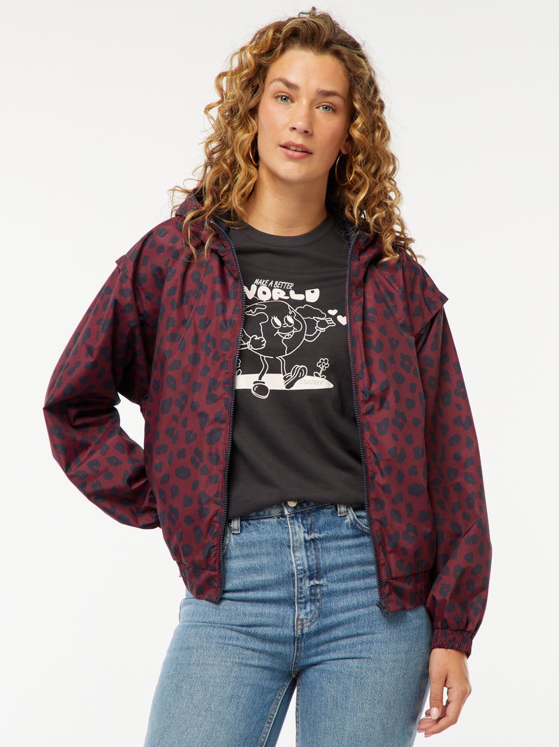 Corta-vento com capuz e motivo leopardo Vermelho - Kiabi