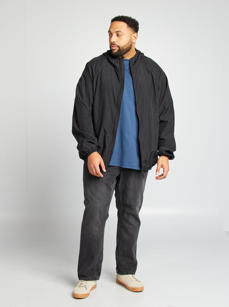 Corta-vento liso dobrável dentro do capuz Preto - Kiabi