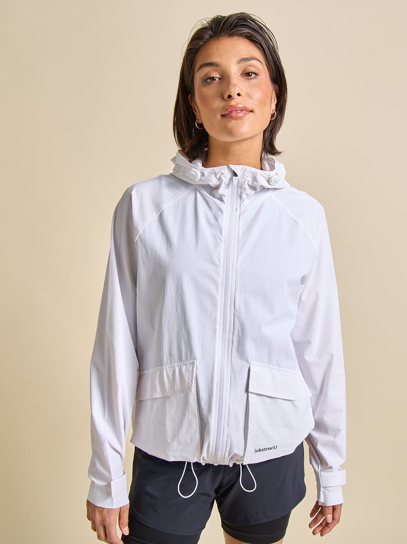 Cortavento desportivo com capuz Branco - Kiabi