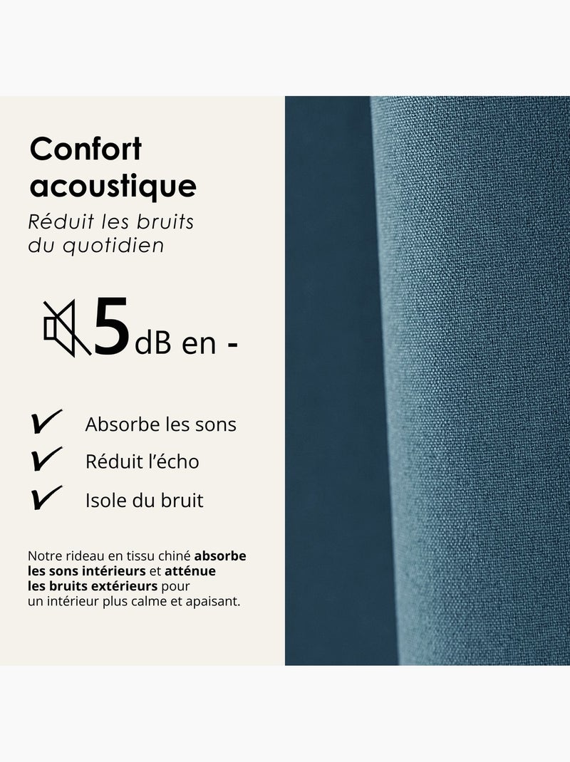 Cortina 100% térmica acústica blackout, mosqueada midnight Azul-petróleo - Kiabi
