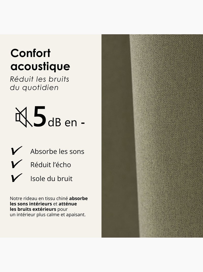 Cortina 100% térmica acústica blackout, mosqueada midnight Cáqui - Kiabi