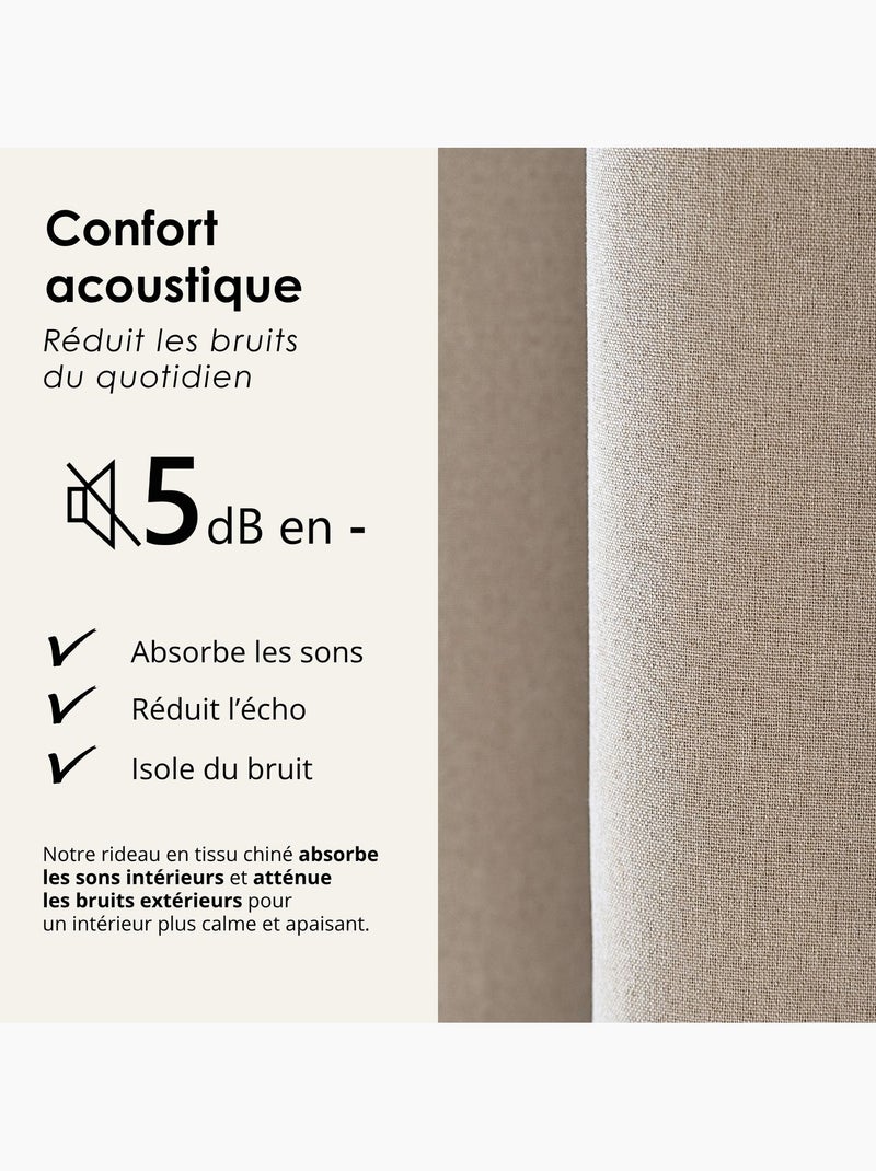 Cortina 100% térmica acústica blackout, mosqueada midnight Madeira natural - Kiabi