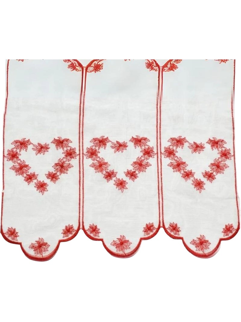 Cortina bordada com motivos de corações Vermelho - Kiabi