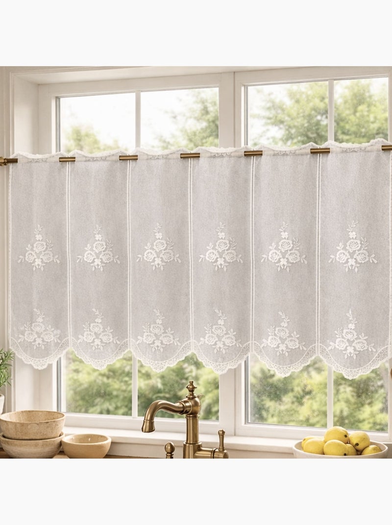 Cortina bordada com motivos florais Branco - Kiabi