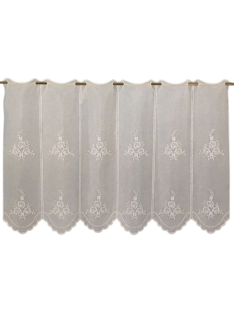 Cortina bordada com motivos florais Branco - Kiabi