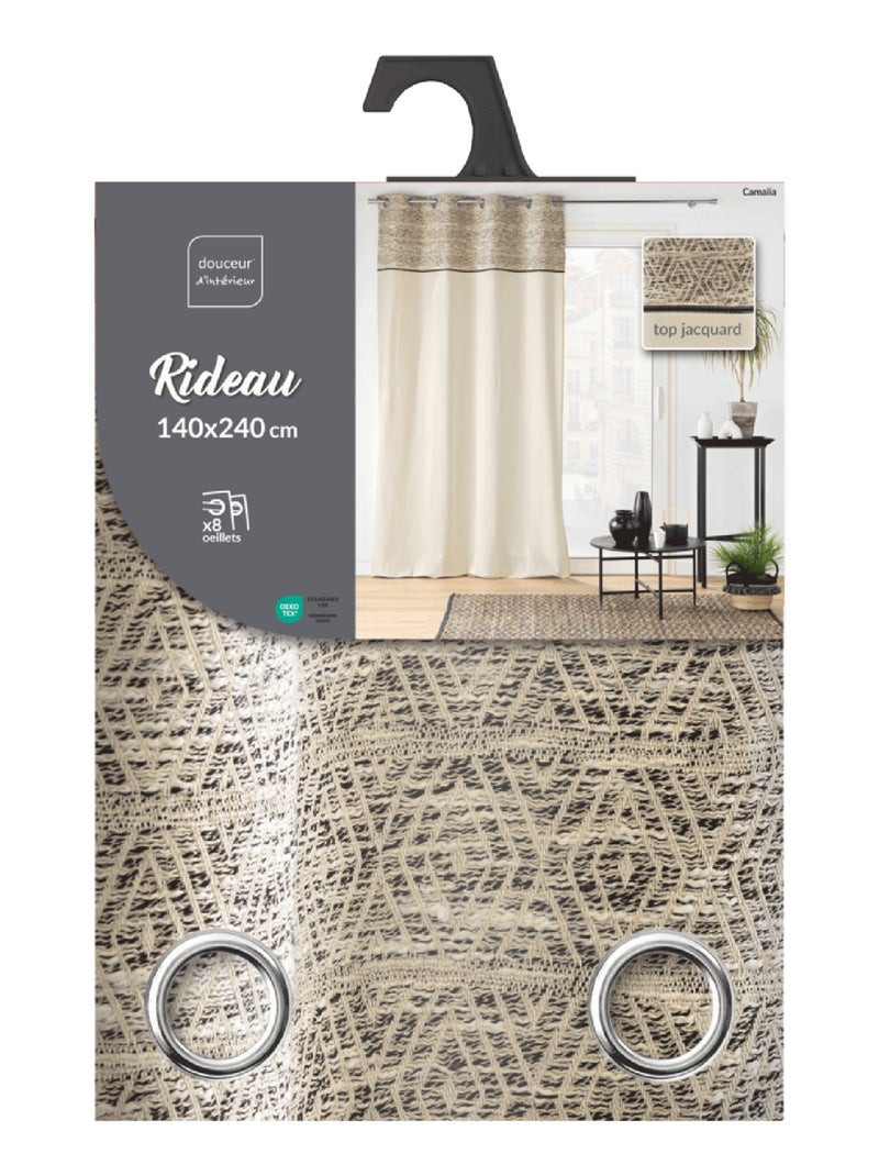 Cortina com ilhós camalia top jacquard Madeira natural - Kiabi