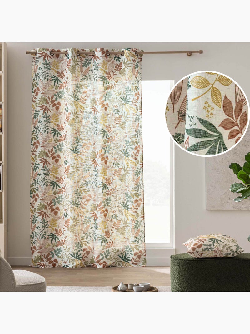 Cortina com ilhós de polilin com estampado de folhas peneiradas Laranja - Kiabi