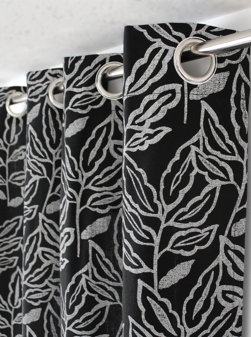 Cortina com ilhós em algodão reciclado chambray Preto - Kiabi