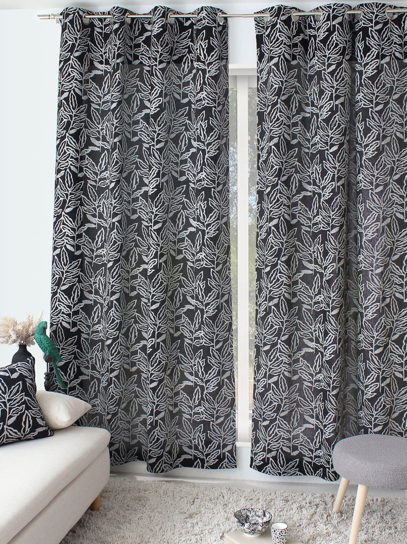 Cortina com ilhós em algodão reciclado chambray Preto - Kiabi