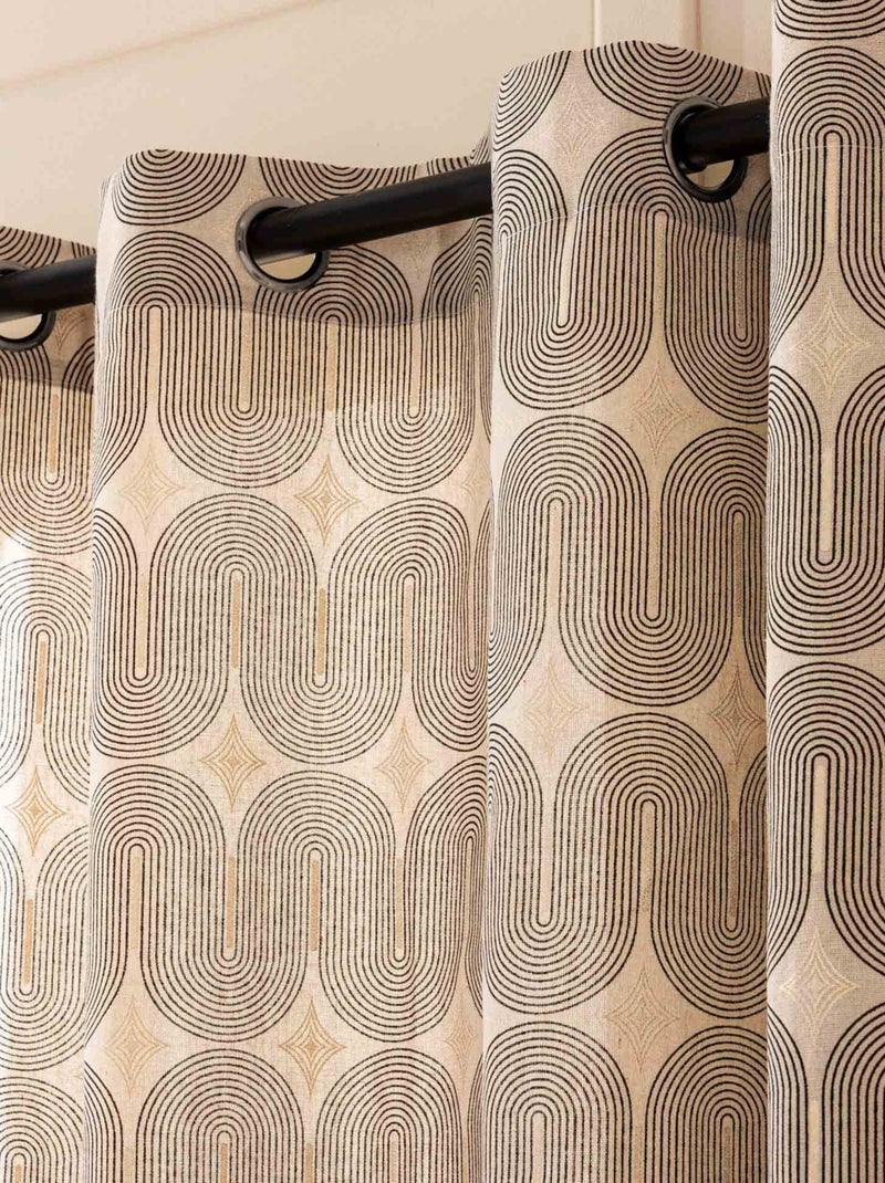 Cortina com ilhós em polycotton com padrão metálico Preto - Kiabi