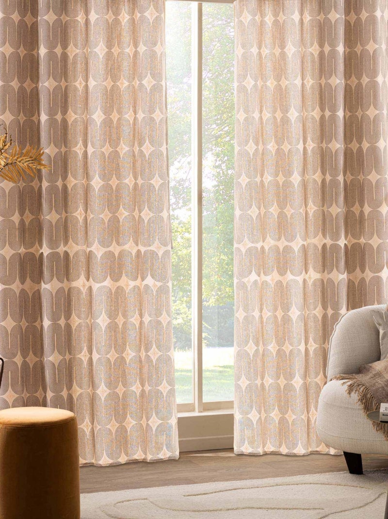 Cortina com ilhós em polycotton com padrão metálico Preto - Kiabi