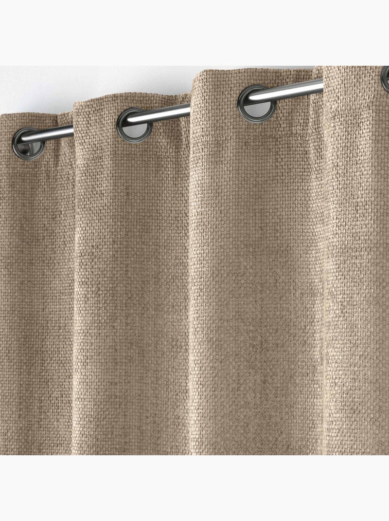 Cortina com ilhós em veludo chenille Bege-areia - Kiabi