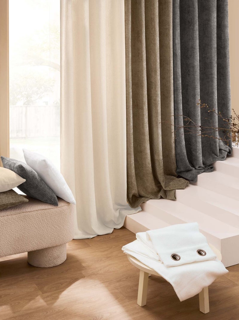Cortina com ilhós em veludo chenille Cinza antracite - Kiabi