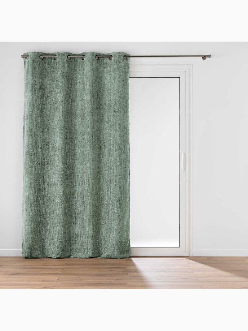 Cortina com ilhós em veludo chenille Verde oliva - Kiabi