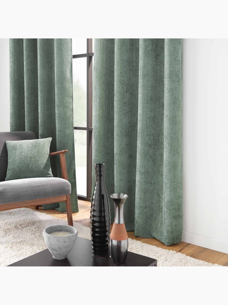 Cortina com ilhós em veludo chenille Verde oliva - Kiabi