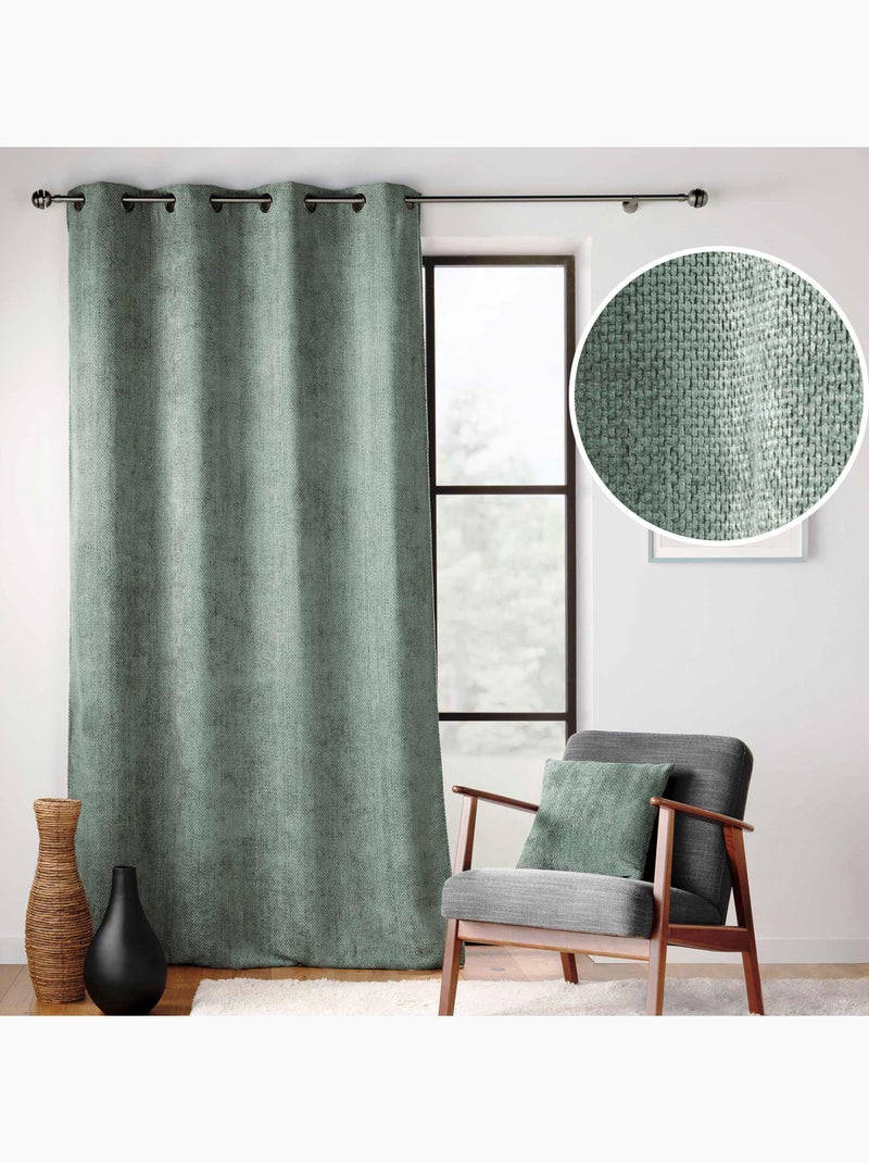 Cortina com ilhós em veludo chenille Verde oliva - Kiabi