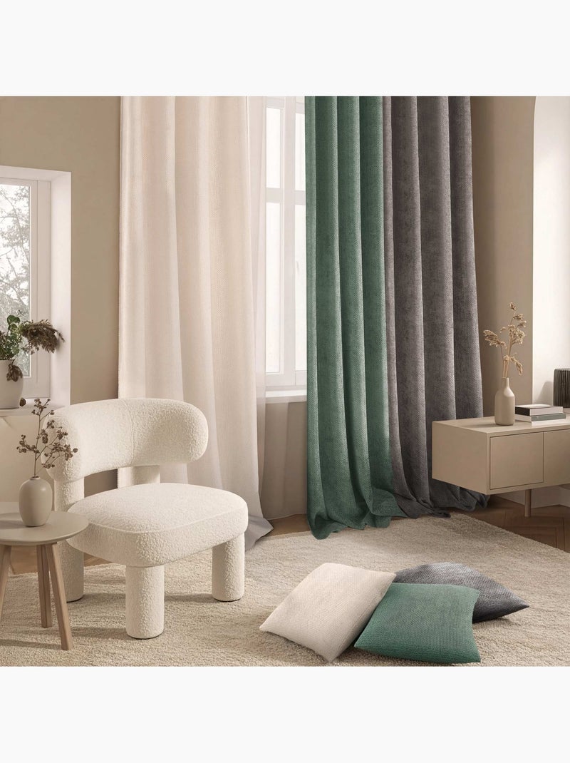 Cortina com ilhós em veludo chenille Verde oliva - Kiabi