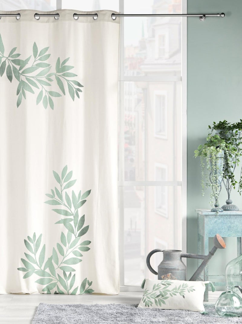 Cortina com ilhós estampado nymphea Madeira natural - Kiabi