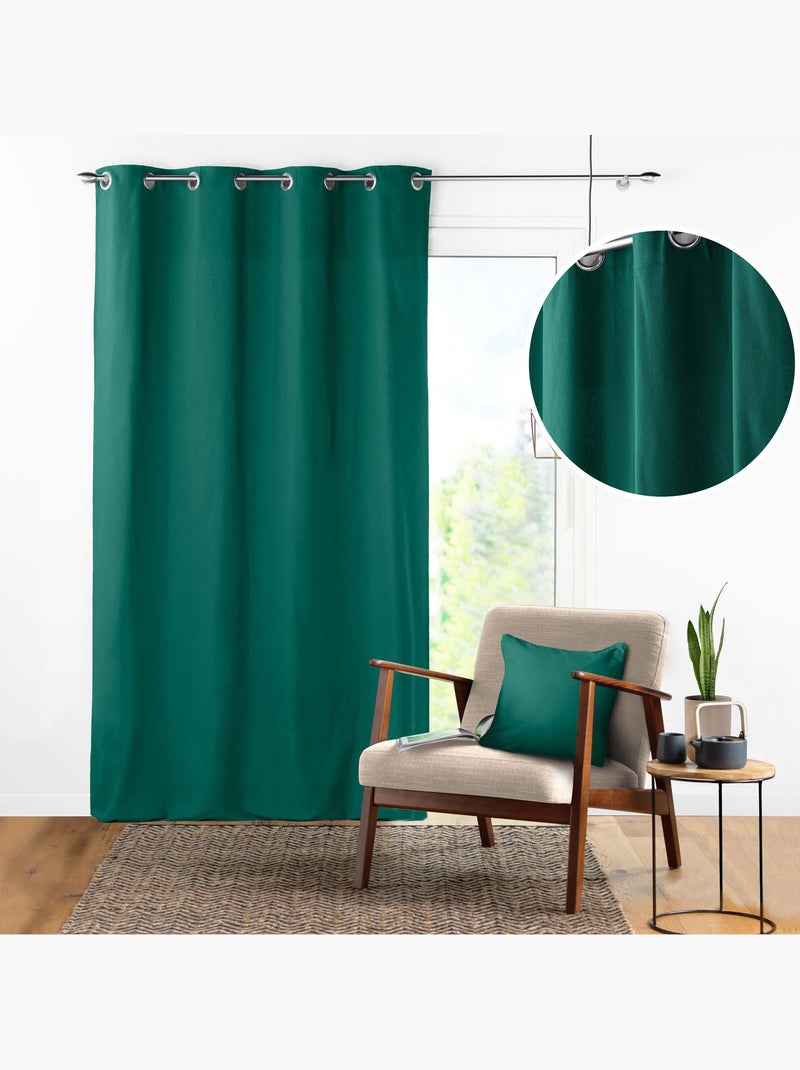 Cortina com ilhós panamá 100% algodão Verde esmeralda - Kiabi