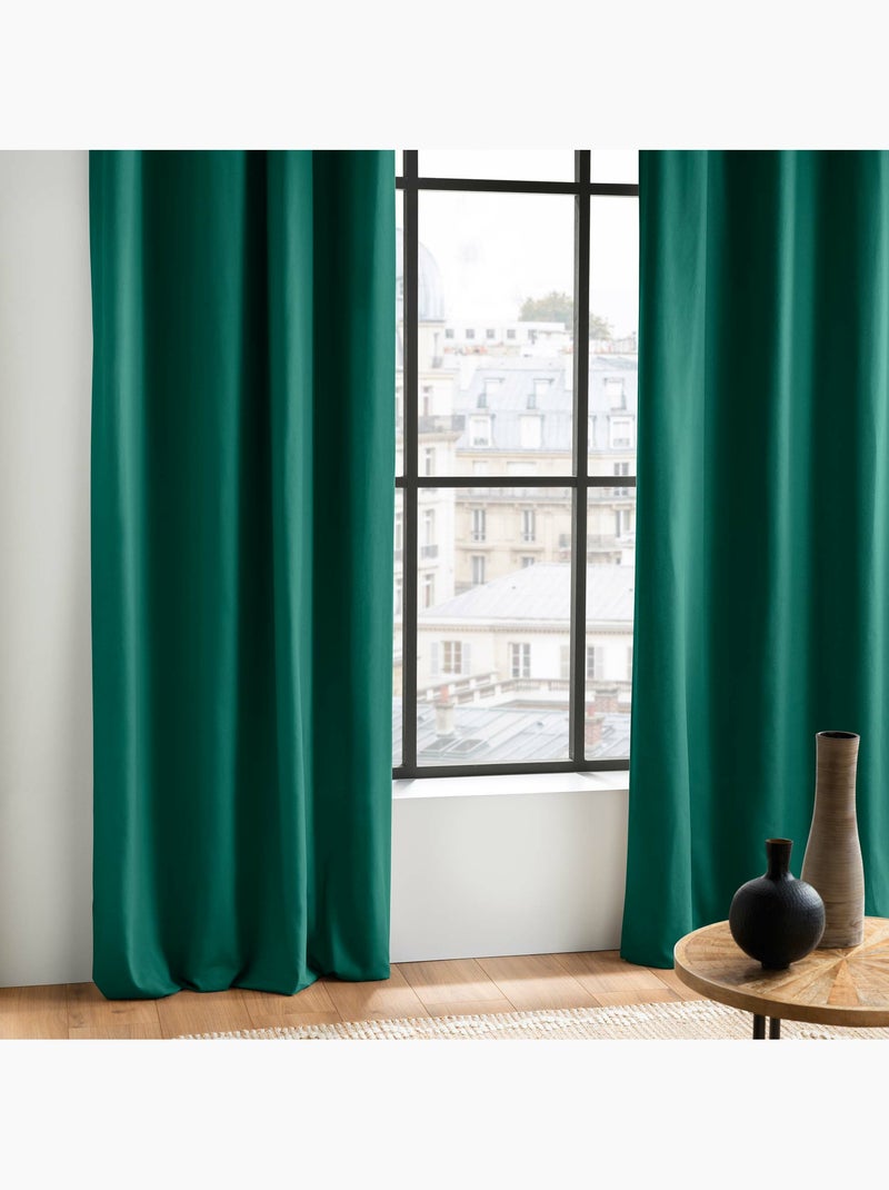 Cortina com ilhós panamá 100% algodão Verde esmeralda - Kiabi