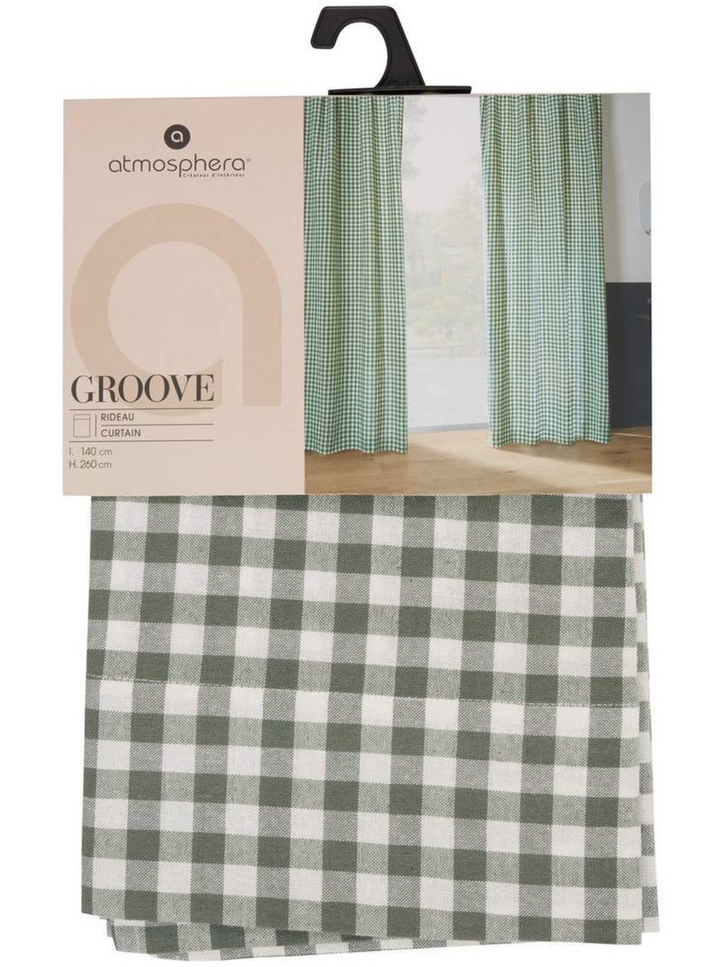 Cortina com passador de varão em algodão com padrão vichy Verde - Kiabi