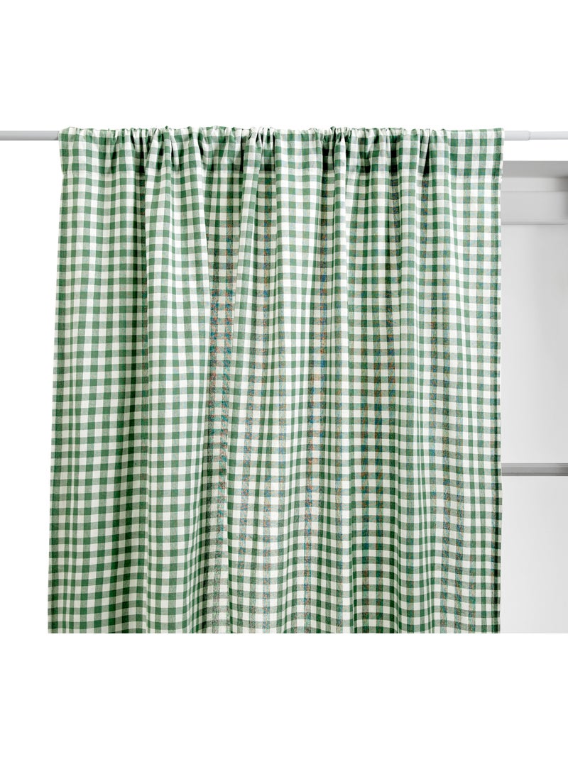 Cortina com passador de varão em algodão com padrão vichy Verde - Kiabi