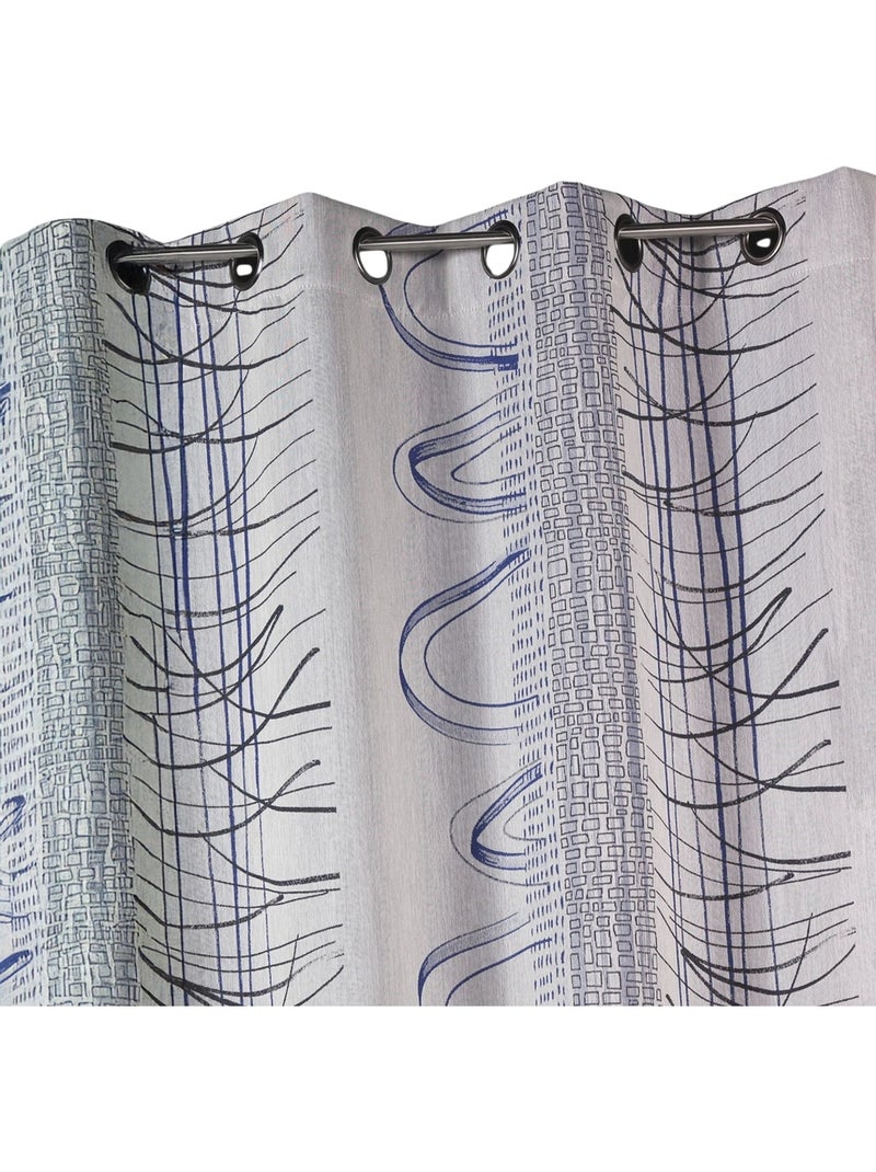 Cortina com riscas verticais abstratas e motivos gráficos Azul - Kiabi