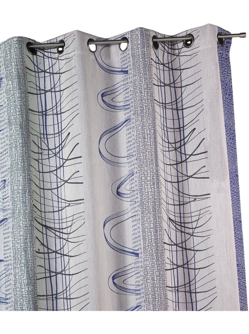 Cortina com riscas verticais abstratas e motivos gráficos Azul - Kiabi