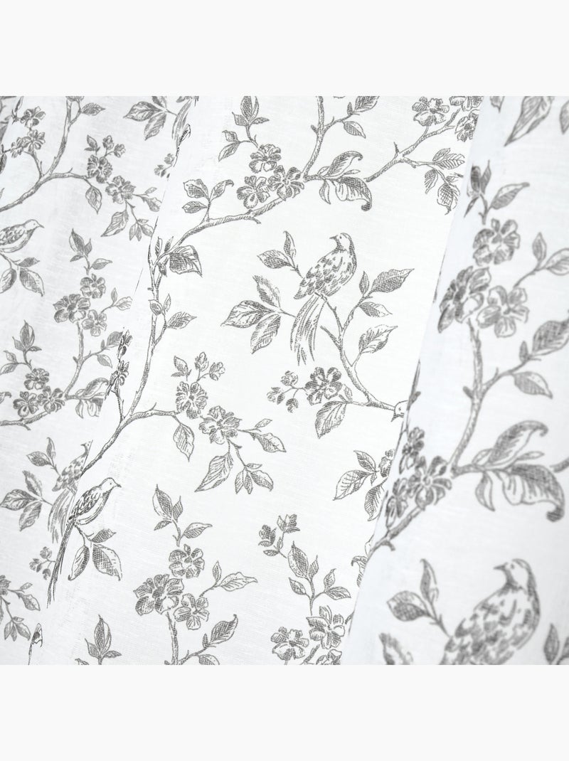 Cortina de algodão com ilhós e padrão floral Ecru - Kiabi