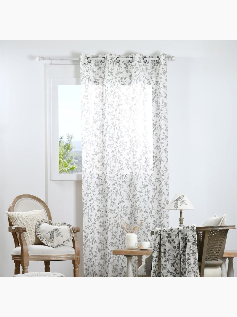 Cortina de algodão com ilhós e padrão floral Ecru - Kiabi
