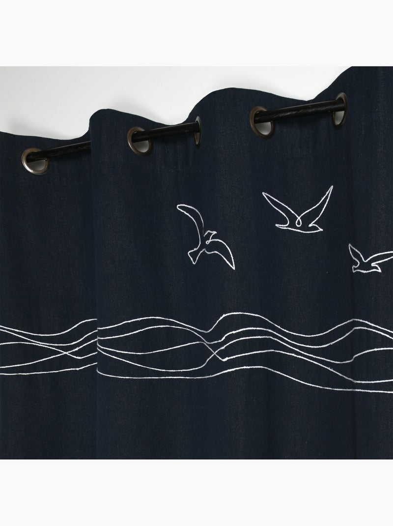 Cortina de ecrã em polycotton com ilhós com motivos marítimos Azul-marinho - Kiabi