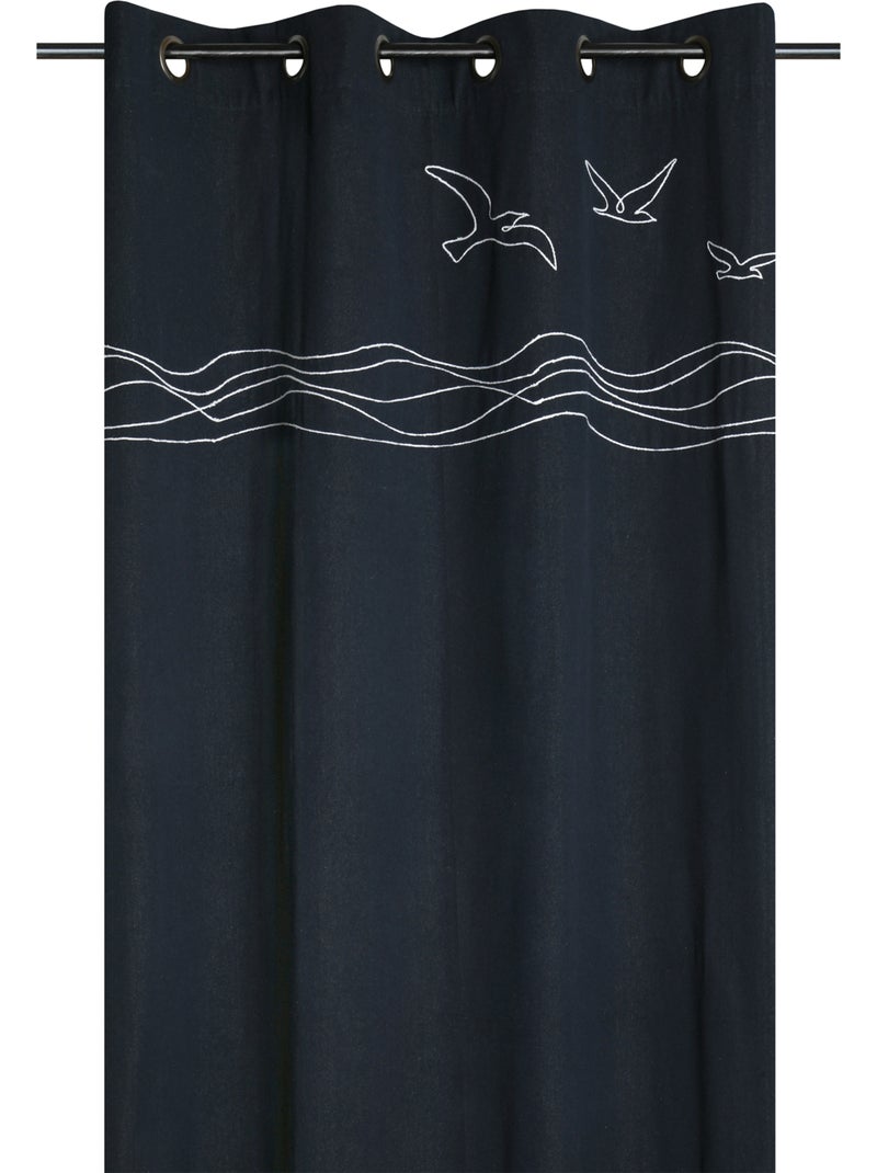 Cortina de ecrã em polycotton com ilhós com motivos marítimos Azul-marinho - Kiabi