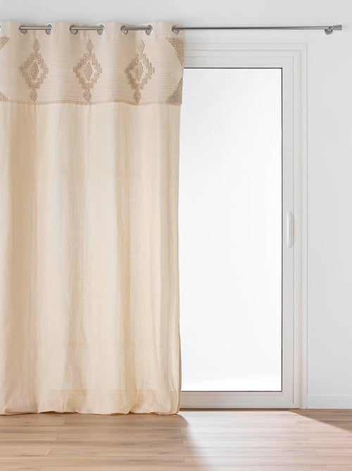 Cortina de ilhós em poli-algodão com fita decorativa - Kiabi