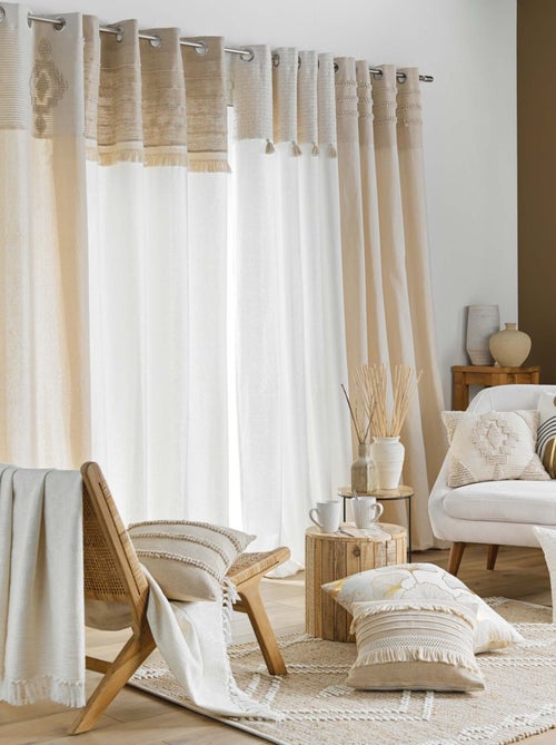 Cortina de ilhós em poli-algodão com fita decorativa - Kiabi