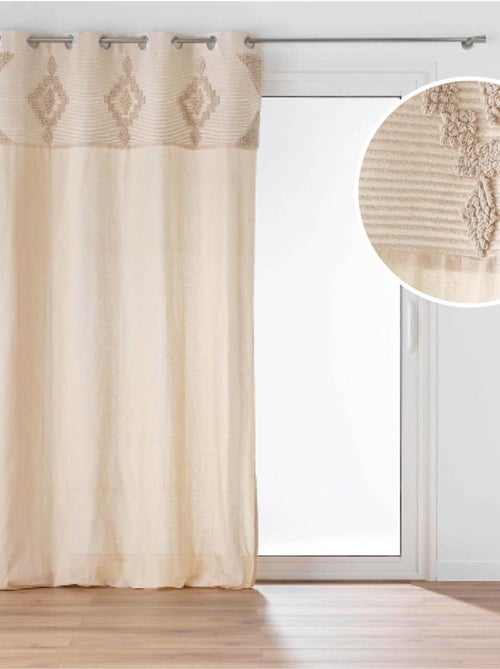 Cortina de ilhós em poli-algodão com fita decorativa - Kiabi