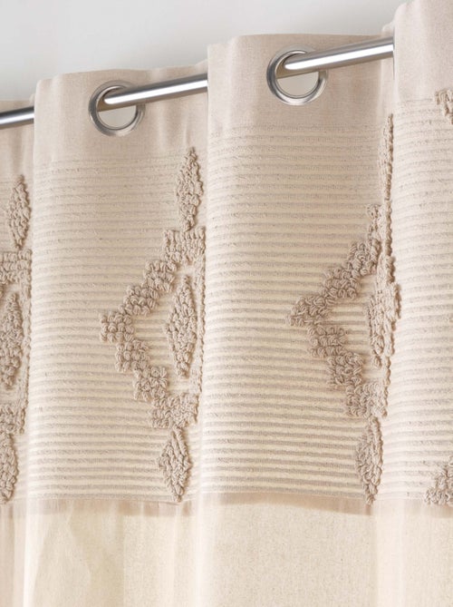 Cortina de ilhós em poli-algodão com fita decorativa - Kiabi