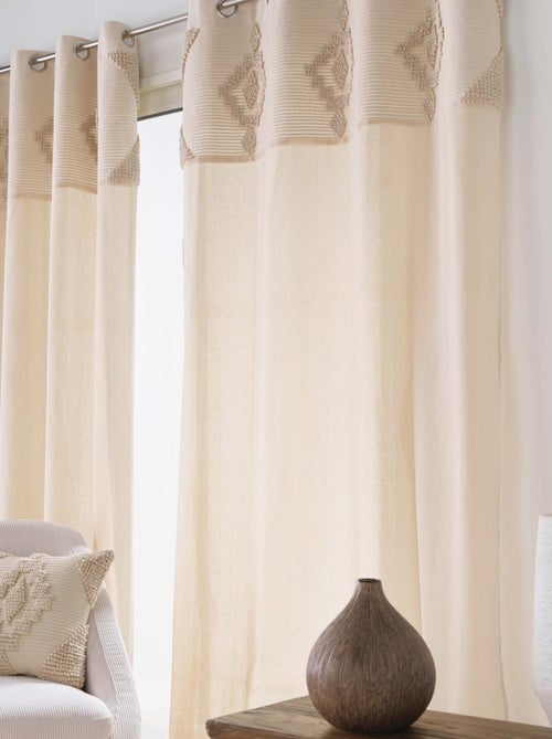 Cortina de ilhós em poli-algodão com fita decorativa - Kiabi