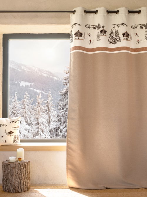Cortina de ilhós jacquard com motivo de chalés e abetos - Kiabi