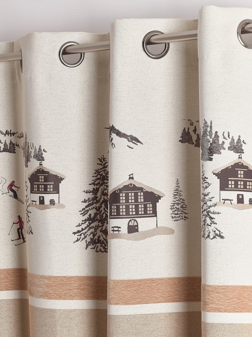 Cortina de ilhós jacquard com motivo de chalés e abetos - Kiabi