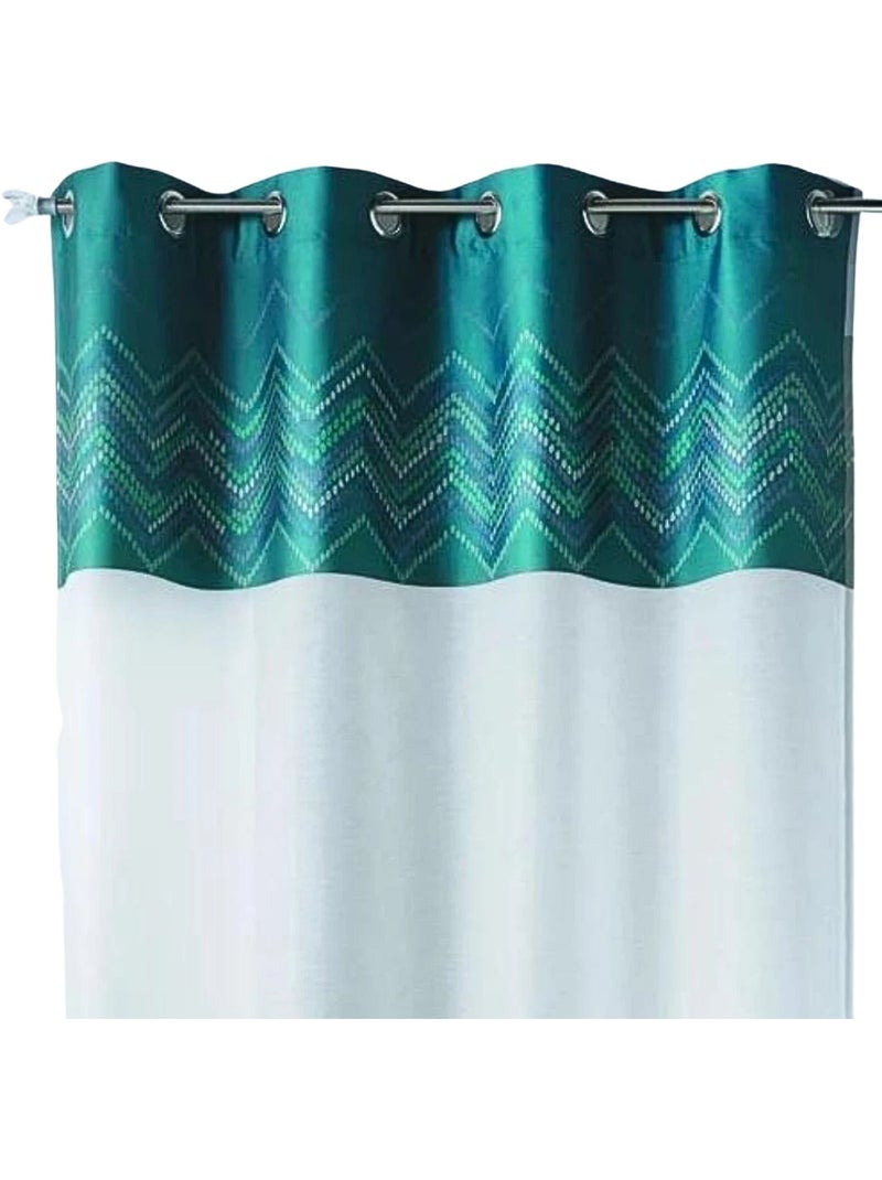 Cortina de jacquard com acabamento em padrão em espinha Azul-petróleo - Kiabi