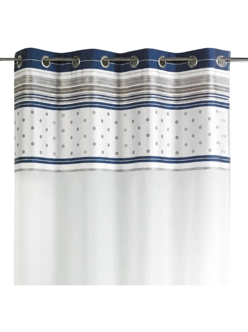 Cortina de jacquard com forro às riscas horizontais Azul-marinho - Kiabi