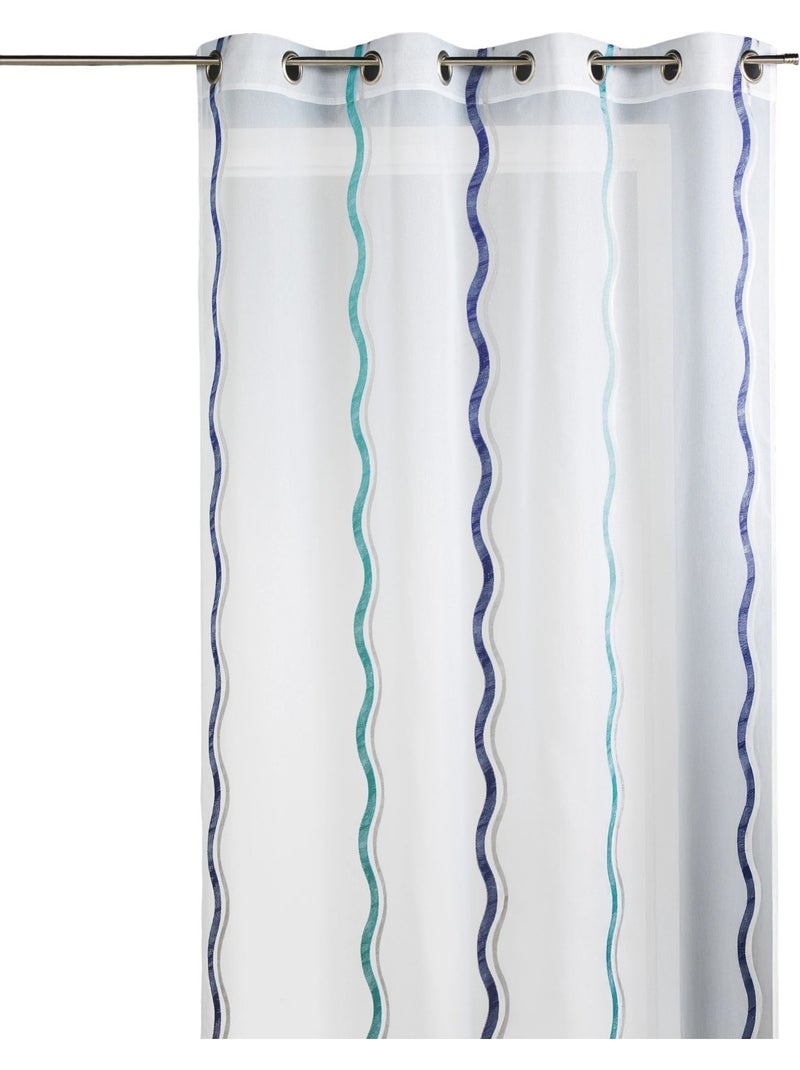 Cortina de jacquard com riscas verticais onduladas Azul - Kiabi