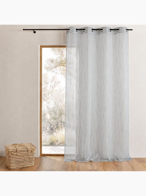 Cortina de organza cinzenta com bordado de ramos - Kiabi